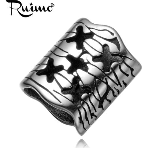 RUIMO 15*18mm 316l Stainless Steel Zebra Pattern & Cross European Square Holes Beads Charms For DIY Bracelet Jewelry Making