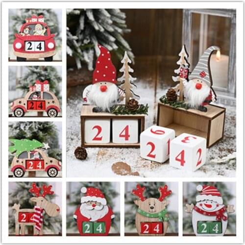 Merry Christmas 2022 New Year Christmas Decoration Wooden Elk Snowman Car Countdown Calendar Ornament Home Decoration Xmas Noel