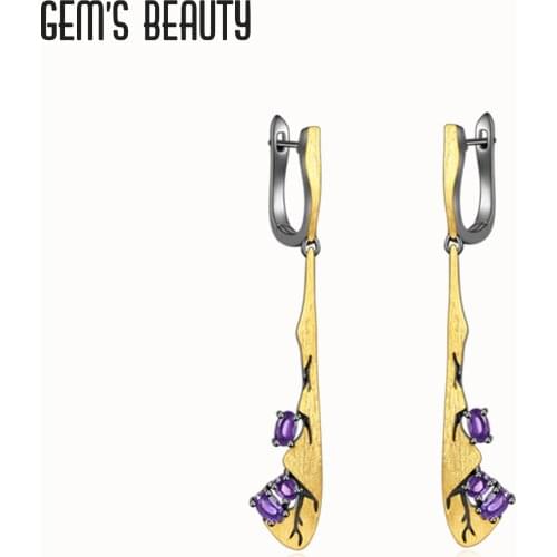 Gems Beauty 925 Sterling Silver Hoop Earrings For Women Amethyst Creative Handmade Earrings Party Accessories Jewelry Gift