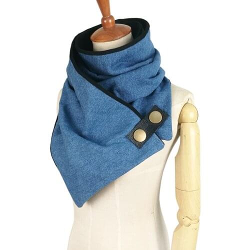 Newest Women men Unisex scarf 100% cotton denim Shawls winter ring fashion poncho loop button scarves tube scarf foulard femme