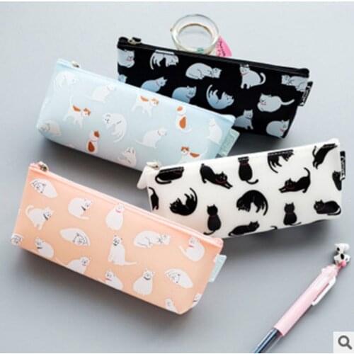 1Pcs Cow Cat Silicone Pencils Case Kawaii Girl Pencils Bags Durable Large Capacity School Supplies Stationery Storage