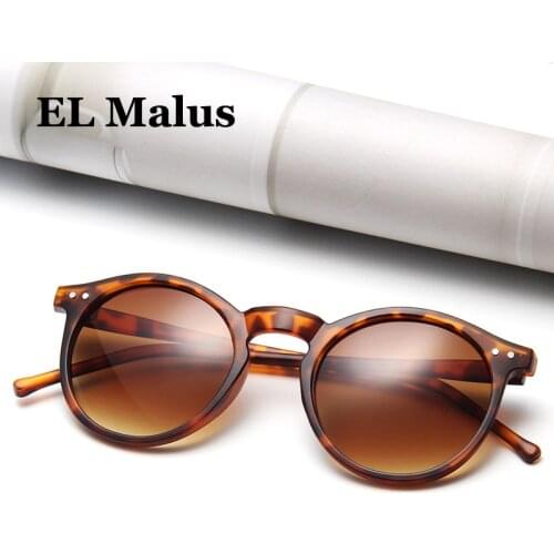 [EL Malus]Simple Rivet Round Frame Sunglasses Men Women Tan Silver Lens Mirror Vintage Leopard Transparent Shades Eyewear