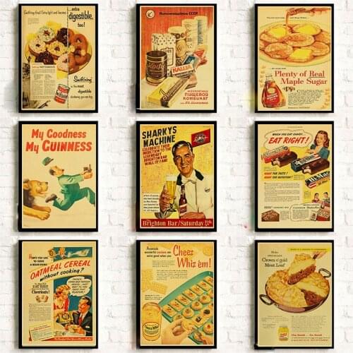 Vintage Food/Donuts/Beer Posters Cheese/Sugar/Bread Kraft Paper Prints Classic Kitchen Wall Stickers Art Painting