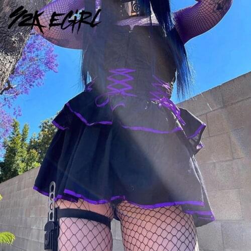 Y2K EGIRL Grunge Punk Aesthetics Lace-up Ruffles Skirts Y2K Mall Goth High Waist Mini Skirt Emo A-line Bottoms Lolita Outfits