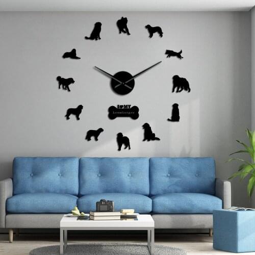 Funny Leonberger Dog Breed Quartz Acrylic Mirror Sticker DIY Wall Clock Quiet Sweep Canine Pet Animals Giant Wall Decor Watch