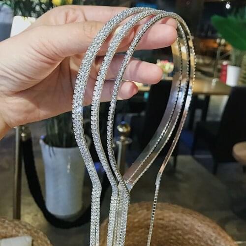 MOGAKU Luxury Long Tassel Crystal Headpieces Shiny Rhinestone Women Hairbands Bridal Wedding Party Hair Hoops Fashion Jewelry