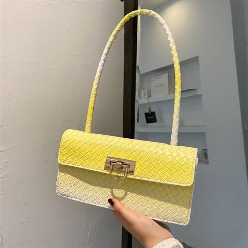 Female New Weave Underarm Shoulder Bags For Women Luxury Top Handle Bags Summer Outdoor Popular Totes Lock Square Armpit Handbag