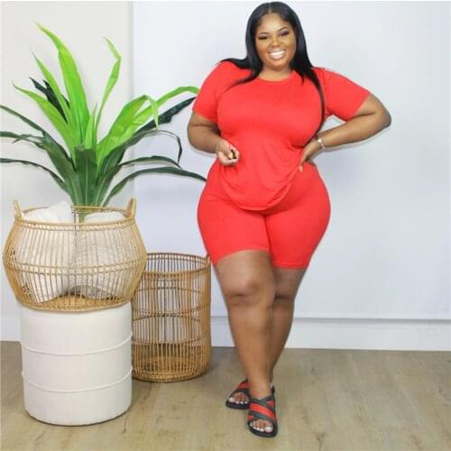 Plus Size Two Piece Set Women Wholesale Shorts Sets Solid Stretch Bodycon Jogging Suit Streetwear Home Clothes Dropshipping