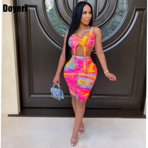 Tie Dye Sexy Two Piece Summer Outfits for Women 2021 Matching Sets Crop Tops and Short Suits Set Fashion Club Women Sets Clothes