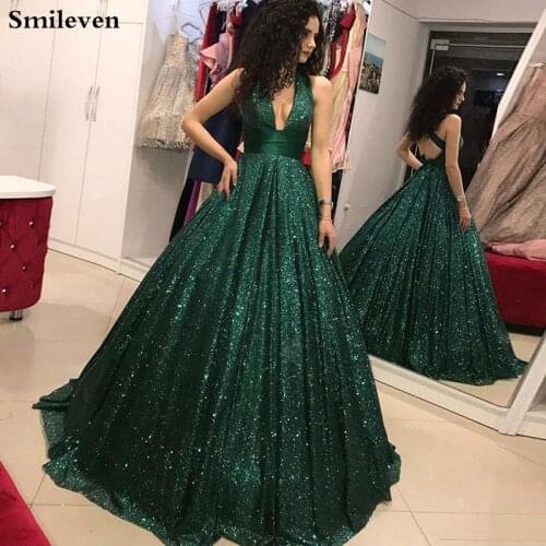 Smileven Evening Dresses Long Sequined Elegant Robe De Soiree 2019 Sexy Deep V-neck Formal Dress Sleeveless Party Evening Gown