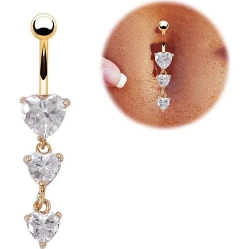 1Pc Surgical Steel Navel Piercing 14G Belly Button Rings Zircon Heart-Shaped Dangle Navel Ring Body Piercing Jewelry Ombligo