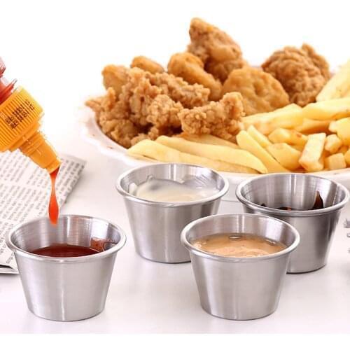 12pcs Stainless Steel Condiment Sauce Cups Tomato Sauce Container Dipping Bowl for Restaurant Home Party Set