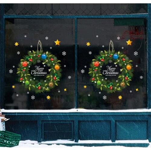 2020 Christmas Wreath Wall Stickers Window Glass Section Decal Santa Claus Mural Art New Year Christmas Decorations For Home