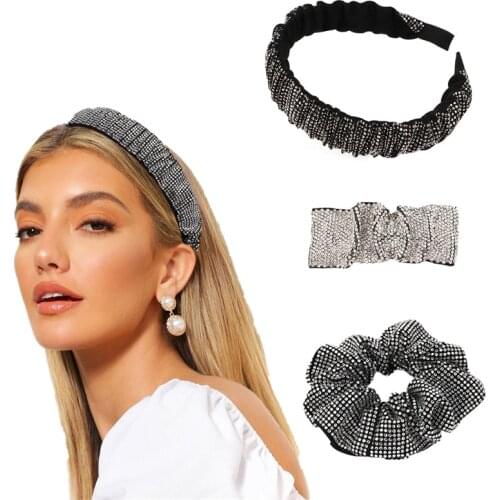 3Pcs/set Full Rhinestone Shiny Hairbands Scrunchies Hair Clips for Women Girls Hair Hoop Bands Bezel Fashion Hair Accessories