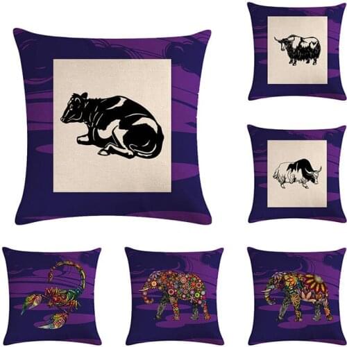 45x45cm Farm animal Throw pillow cover sofacotton linen cushion cover household decorative bull elephant pillowcase