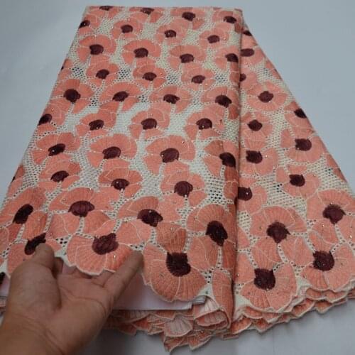 5yards/pc) high quality peach African dry cotton lace fabric soft Swiss voile lace with wonderful embroidery for party CLP449