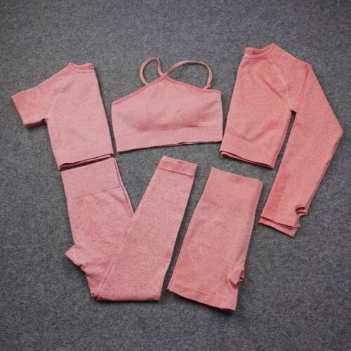 3/4/5PCS Seamless Womans Yoga Set Workout Sportswear Gym Clothing Fitness Long Sleeve Crop Top High Waist Leggings Sports Suits