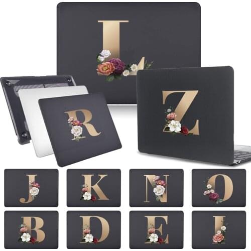 Apple Laptop Golden Floral Initials Computer Case for MacBook Air 11" A1370 A1465/Air 13" A2337 M1 2020/A1369 A1466/A1932 A2179