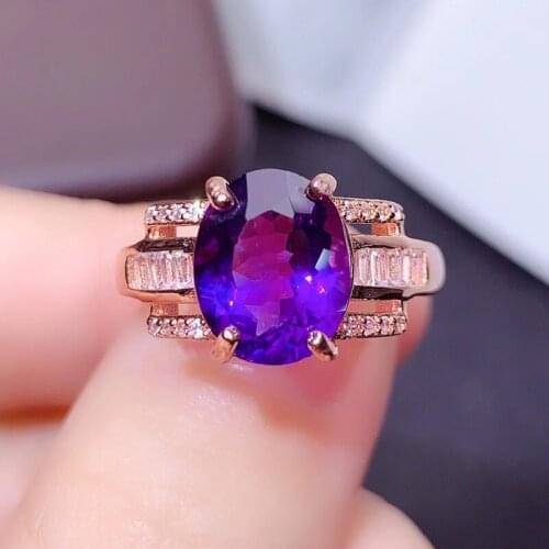 CoLife Jewelry Fashion Amethyst Silver Ring for Party 8mm*10mm Natural VVS Grade Amethyst Ring 925 Silver Amethyst Jewelry