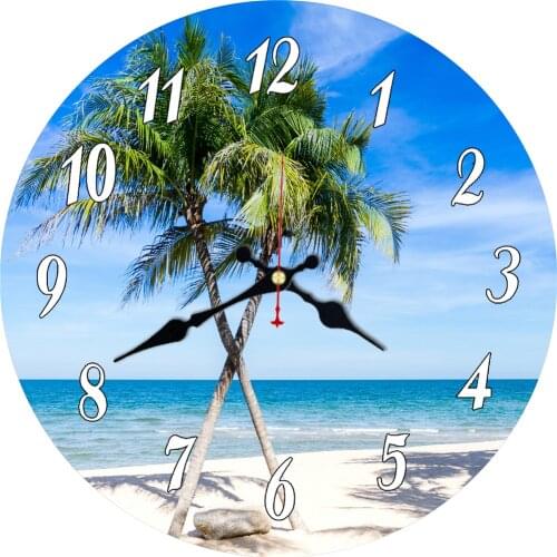 Wooden Beach Coconut Trees Wall Clock Sumer Ocean Senery Home Wall Clock Teen Room Decoration Desk Clock