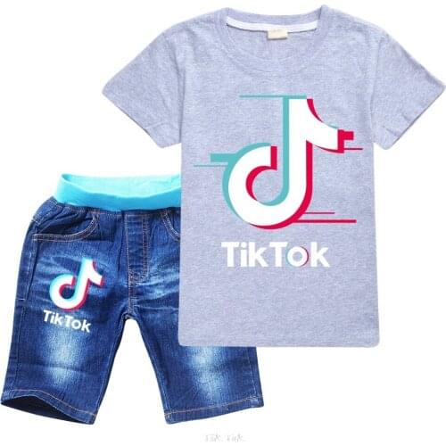Kids Baby Boy Clothes Summer Tik Tok Sets 2Pcs Short Sleeve T-Shirt+Denim Shorts Child Boy Outfits Teenagers Tracksuit 2-16Y