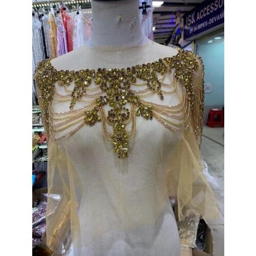 FZD 1 Piece Elegant Crystal Bridal Bodice Stone Patches and Rhinestone Collar for Wedding Dresses DIY Decorative Accessories