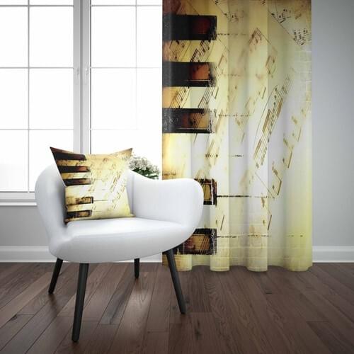 Else Yellow Musical Piano Patterned Decorative Printed 3D Backdrop Curtain