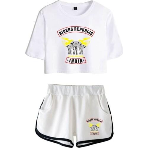 Riders Republic 2 Piece Set Print T Shirt Streetwear Top+ Shorts Girls Sexy Sportswear Summer Comfortable Breathable Short Pants