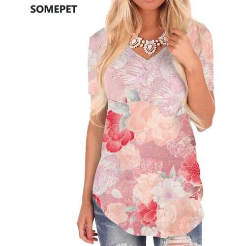 SOMEPET Flower T-shirt women Painting T-shirts 3d Art V-neck Tshirt Colorful Funny T shirts Womens Clothing Fashion Casual Tops