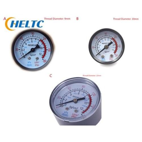 Diameter 9mm/10mm/13mm Double Scale Air Compressor Pneumatic Hydraulic Fluid Pressure Gauge 0-12Bar / 0-180PSI Thread