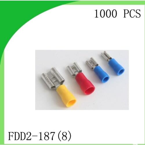 Good quailty Brass 1000 PCS FDD2-187(8) cold-pressure terminal Female pre-insulated Electrical Crimp Terminal Connector