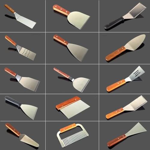 Stainless Steel Steak Frying Fried Pizza Shovel Spatula Grasping Cutters Spade BBQ Tools Wooden Handle Kitchen pizza cutter