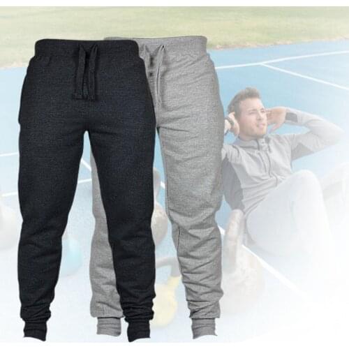 Men Autumn Winter Solid Color Drawstring Pocket Ankle Tied Pants Sports Trousers