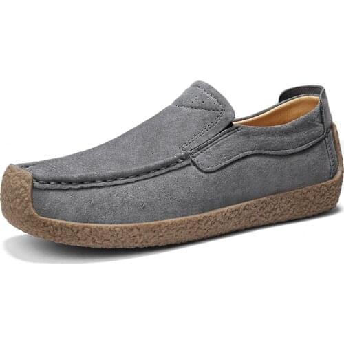 Mens Suede Casual Slip on Leather Shoes Men Sneakers Outdoor Walking Footwear Flats Brand 2021 Classic British Retro Loafers