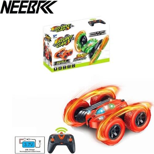 NEEBRC 2.4G RC Cars Stunt Rc Car High Speed Flashing 3D Flip roll Green & Red Electric Race Double S Toys Christmas gift