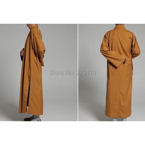 UNISEX Autumn&Spring Buddhist monk cotton zen robe kung fu suits lay meditation uniformsgown yellow top quality