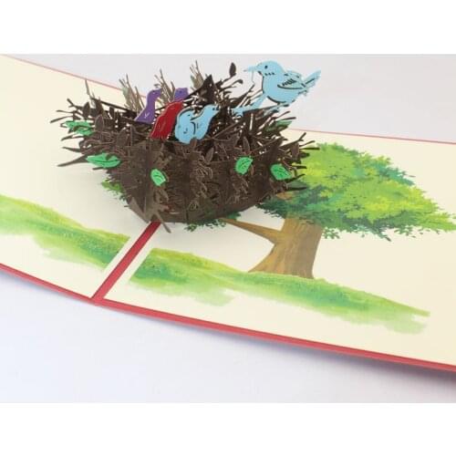 3D Handmade Colorful Bird Nest Paper Invitation Greeting Cards PostCard Teachers' Day Mothers Day Thanksgiving Birthday Gift