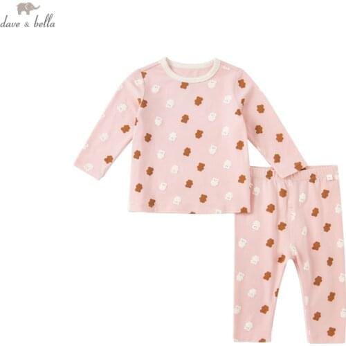 DB20231-K dave bella autumn baby unisex fashion cartoon print pajamas newborn baby underwear casual sleepwear 2 pcs suit