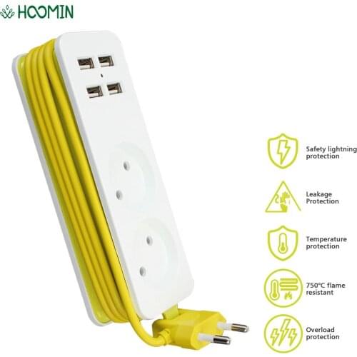 Portable Multiple Smart Desktop Socket 2 Extension Socket Outlet EU Plug Wall Charger Power Strip 4 USB Port Charger Socket