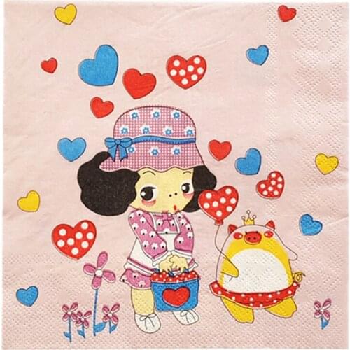 Decoupage Napkin paper wedding birthday party cute pink tissue handkerchief print girl bear heart flower servilletas home decor