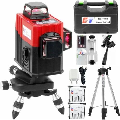KaiTian 12Lines 3D Laser Level Tripod Lithium Battery Self-Leveling Horizontal&Vertical Cross Lines Level Laser Can Use Receiver