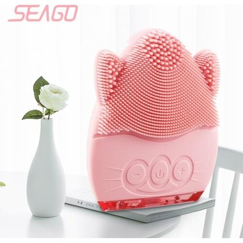 SEAGO Facial Instrument Clean Brush Sonic Vibration Mini Face Cleaner Silicone Deep Pore Cleaning Electric Waterproof Massage