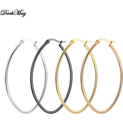 DarkMag Stainless Stee Trendy Oval Flattened Hoop Earrings Black/Gold Color Wedding Earrings Jewelry For Women