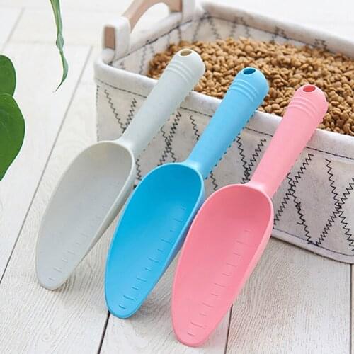 Gray Pink Blue Color Hamster Cat Dog Food Scoop Ergonomic Plastic Deep Small Animal Bird Feed Shovel With Scale Measuring Scoop