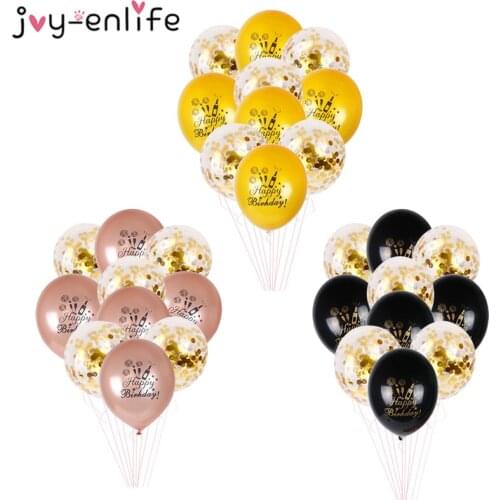 10pcs Gold Black Confetti Happy Birthday Balloons Rose Gold Birthday Balloons Decorations Kids Adult Anniversary Wedding Party
