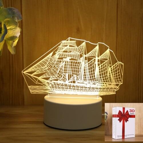 3D Led Night Light Big Sailboat Sunset Bedside Desk Lamp For Bedroom Indoor Novelty Illusion Child Party Decor Indie Kid Gift
