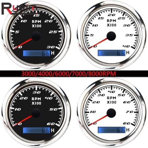 Stainless steel 316 85MM Boat Tachometer with LCD Hourmeter 4000/6000/8000RPM Tacho Meter for Diesel Gasoline Engine Car