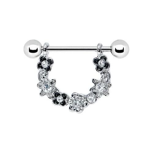 Body Accentz 2 pc Stainless Steel Barbell Nipple Ring Flower Pair