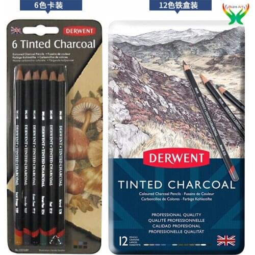 Derwent Tinted Charcoal Pencils, 4mm Core, Metal Tin, 12 Count (2301690) Hand-drawing beginners students use Tinted Charcoal