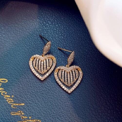 Exknl Dangle Earrings For Women Wedding Party Korean Love 2020 Crystal Gold Color Drop Fashion Jewelry Earrings Women Gifts Girl